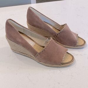 Jack Rogers Palmer Wedge Espadrille Sandals blush pink Suede peep toe 3” Heel